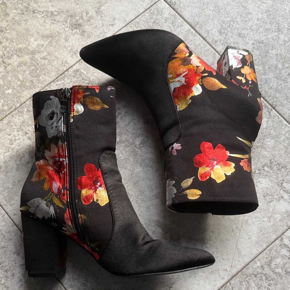 Floral Black Ankle Boots With Metallic Colors